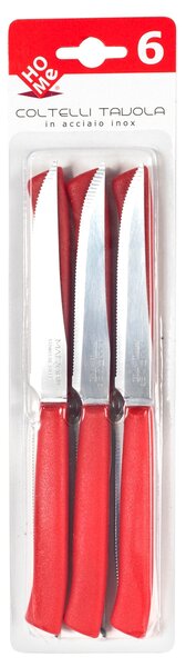 Set 6 coltelli bistecca Color Knife con lama in acciaio inox e manico rosso cm 11