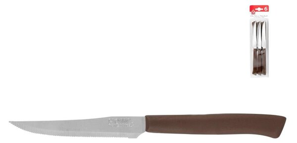 HOMe Set 6 coltelli bistecca Color Knife con lama in acciaio inox e manico marrone cm 11