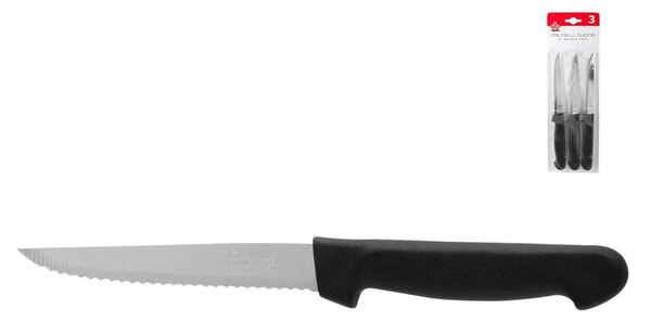 HOMe 3 coltelli bistecca Color Knife con lama in acciaio inox e manico nero cm 11