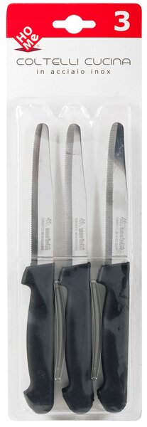 HOMe Set 3 coltelli tavola Color Knife con lama in acciaio inox e manico nero cm 11