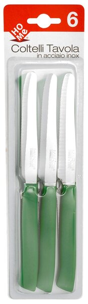 HOMe Set 6 coltelli tavola Color Knife con lama seghettata e manico verde