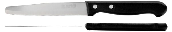 Set 6 coltelli tavola punta tonda manico rivettato in plastica nera lama in acciaio inox cm 2x1,5hx21