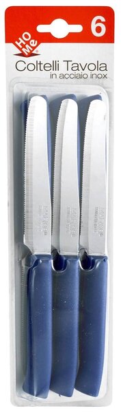 HOMe Set 6 coltelli tavola Color Knife lama seghettata in acciaio inox manico blu