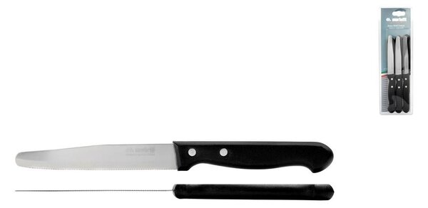 Set 6 coltelli tavola punta tonda manico rivettato in plastica nera lama in acciaio inox cm 2x1,5hx21