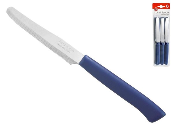 HOMe Set 6 coltelli tavola Color Knife lama seghettata in acciaio inox manico blu