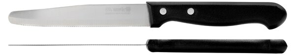 Set 6 coltelli tavola punta tonda manico rivettato in plastica nera lama in acciaio inox cm 2x1,5hx21