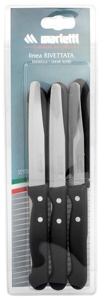 Set 6 coltelli tavola punta tonda manico rivettato in plastica nera lama in acciaio inox cm 2x1,5hx21