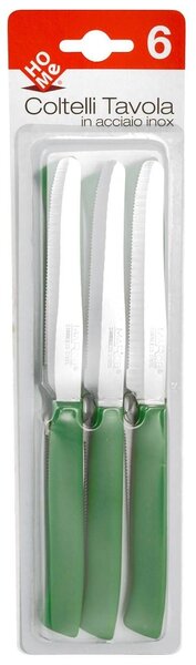 HOMe Set 6 coltelli tavola Color Knife con lama seghettata e manico verde
