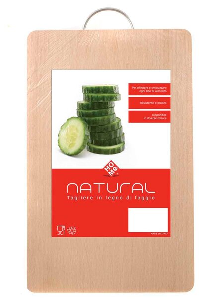 HOMe Tagliere Natural in legno di faggio con maniglia cm 40x25x2,2 h