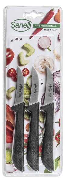 Set 3 Coltelli Spelucchino per Verdura e Frutta Lama 7 cm Sanelli Jolly Nero
