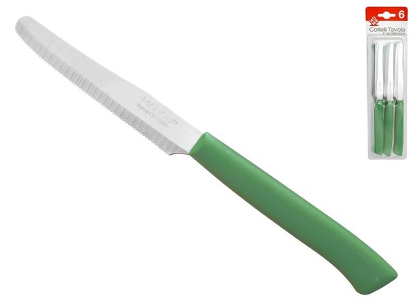 HOMe Set 6 coltelli tavola Color Knife con lama seghettata e manico verde
