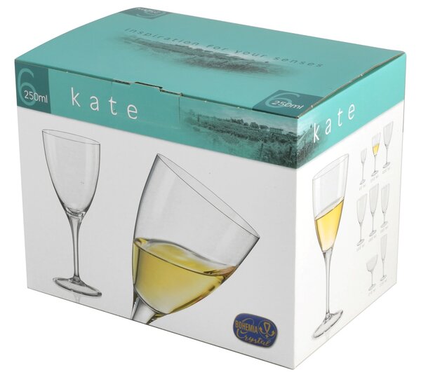 Set 6 calici vino Kate in vetro trasparente 25 cl