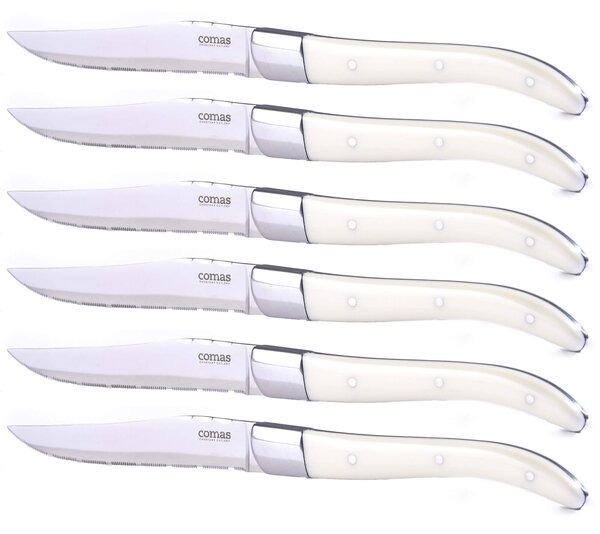 Set 6 Coltelli da Bistecca Lama Seghettata Manico in Acrilico ACR Avorio