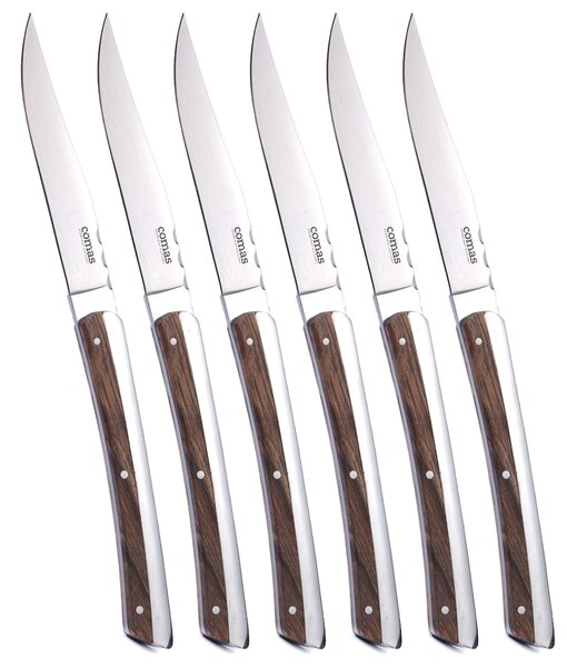 Set 6 Coltelli da Bistecca Lama Liscia Manico in Legno K2