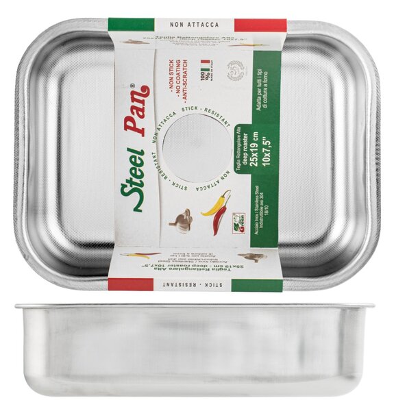 Teglia rettangolare alta Non Stick in acciaio inox cm 25x20x7h