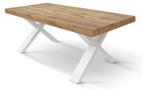 Tavolo allungabile rovere rustico con gambe incrociate bianche 180x90