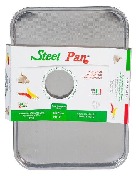 Teglia rettangolare bassa Non Stick in acciaio inox cm 40x29x4h