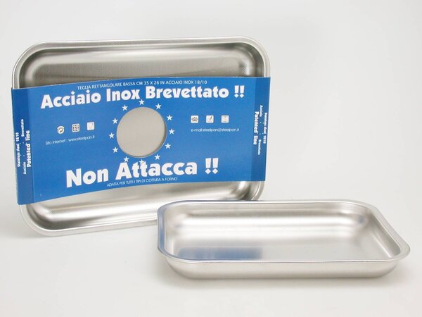 Teglia rettangolare bassa Non Stick in acciaio inox cm 25x18x4h