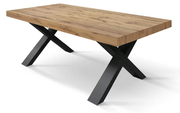 Tavolo allungabile rovere rustico con gambe incrociate nere 160x90