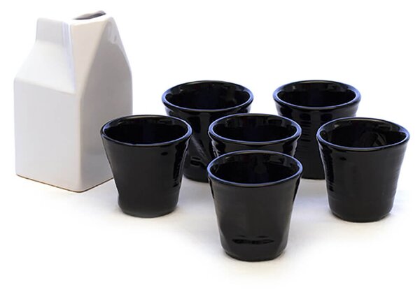 Set 6 Tazzine da caffè Accartocciati Neri con Lattiera Bianca in Gres Kaleidos