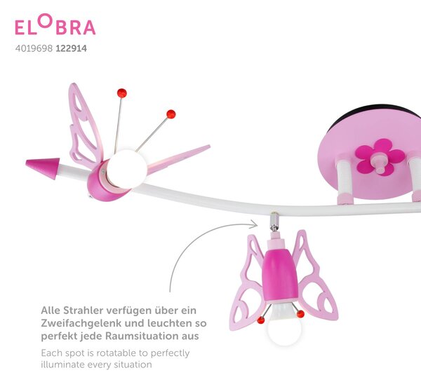 Elobra Plafoniera Falter, dimmerabile, Violetto / Fucsia / Rosa, Cameretta, Legno, Plafoniera