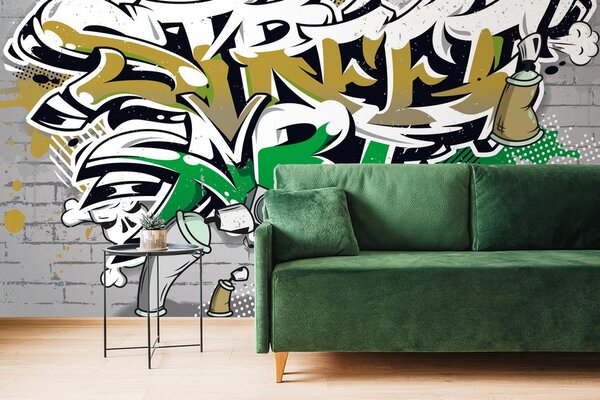 Carta da parati – Scritta Street Art verde con spray