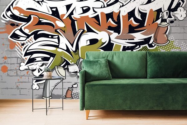 Carta da parati – Scritta Street Art arancione con spray