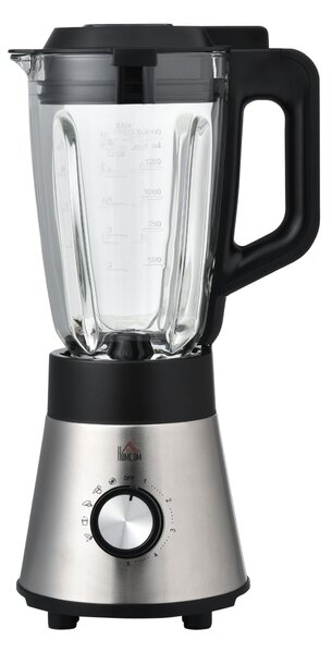 Frullatore Elettrico 1000W Bicchiere 1,5 Litri in Vetro Nero e Argento