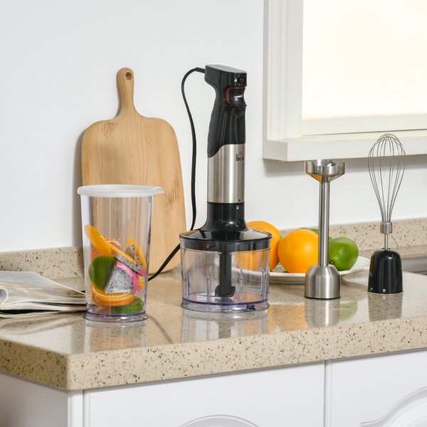 Frullatore ad Immersione Mixer Cucina 4 in 1 1000W con Accessori Argento e Nero