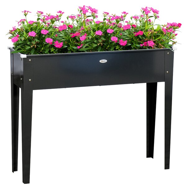 Outsunny Fioriera su piedi rettangolare orto con foro di drenaggio in acciaio zincato 100 x 30 x 80 cm nero