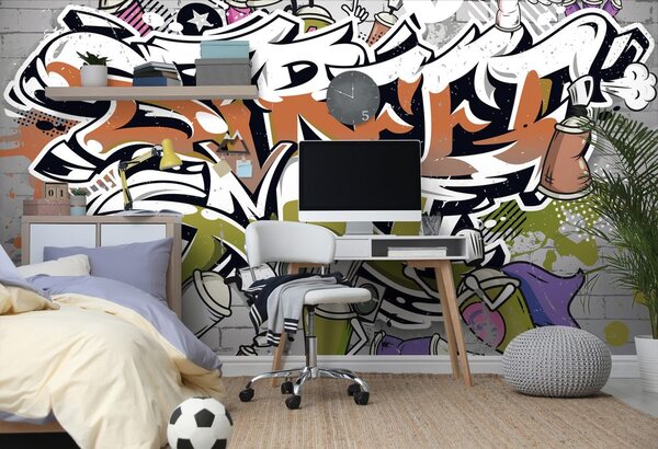 Carta da parati – Scritta Street Art arancione con spray
