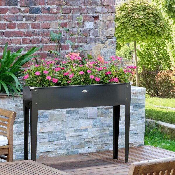 Outsunny Fioriera su piedi rettangolare orto con foro di drenaggio in acciaio zincato 100 x 30 x 80 cm nero