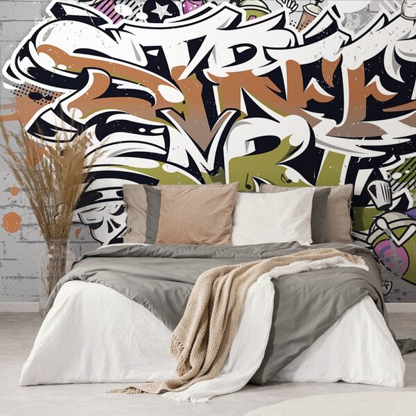 Carta da parati – Scritta Street Art arancione con spray