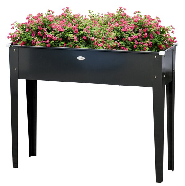 Outsunny Fioriera su piedi rettangolare orto con foro di drenaggio in acciaio zincato 100 x 30 x 80 cm nero