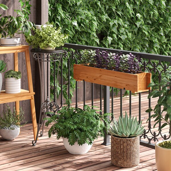 Outsunny Fioriera rettangolare in legno carré orto fioriera da appendere con 2 ganci 91 x 18 x 16,5 cm marrone