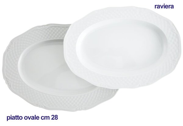 Piatto ovale Arianna in porcellana bianca cm 28
