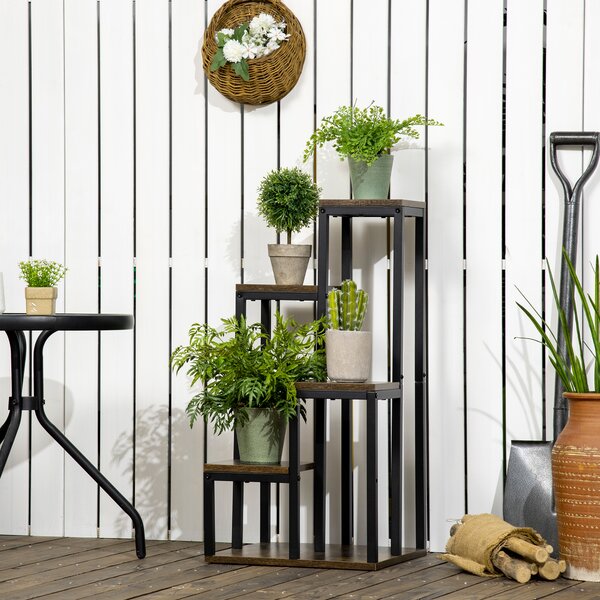 Outsunny Supporto per piante scaffale a fiori 4 ripiani diverse altezze struttura in acciaio 40 x 40 x 81 cm nero