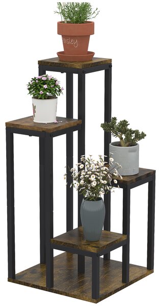 Outsunny Supporto per piante scaffale a fiori 4 ripiani diverse altezze struttura in acciaio 40 x 40 x 81 cm nero