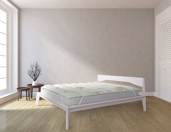 Topper Trapuntato Imbottito Singolo con Elastici Aloe Vera Bianco