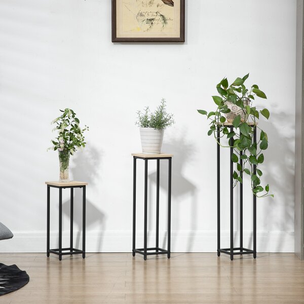 Outsunny Set di 3 supporti porta vasi da fiori impilabili quadrati - 21 x 21 x 50/70/90 cm - acciaio
