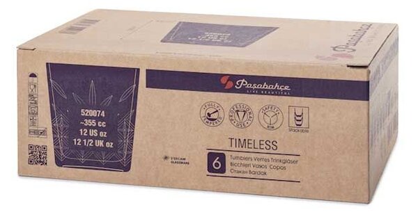 Set 6 bicchieri Dof Timeless impilabili in vetro lavorato trasparente cl 35,5