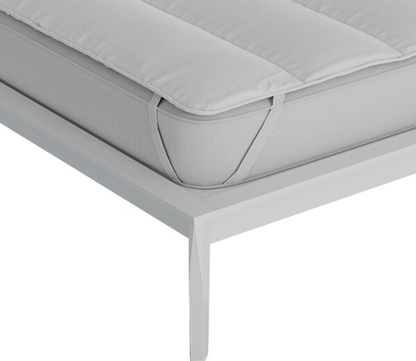 Topper Trapuntato Imbottito Singolo con Elastici in Microfibra Bianco