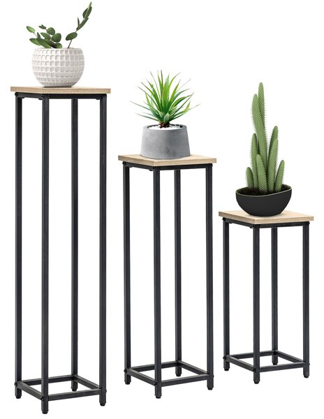 Outsunny Set di 3 supporti porta vasi da fiori impilabili quadrati - 21 x 21 x 50/70/90 cm - acciaio