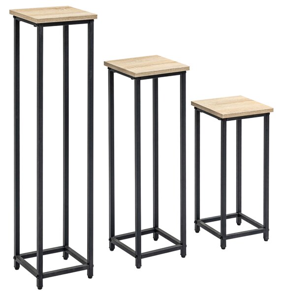 Outsunny Set di 3 supporti porta vasi da fiori impilabili quadrati - 21 x 21 x 50/70/90 cm - acciaio