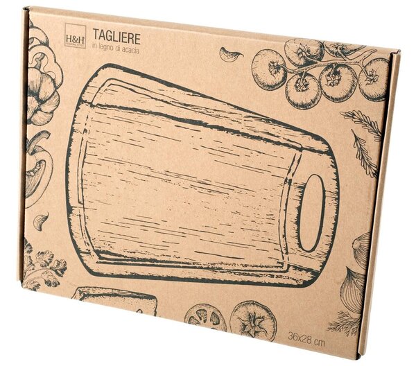 H&H Tagliere Rettangolare In Legno Di Acacia Con Bordo Cm36X28