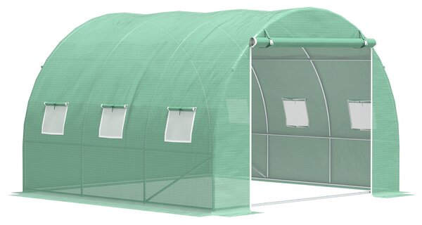 Outsunny Serra da giardino 9 m² serra a tunnel da giardino 3 x 3 x 2 m con porta rullo e 6 finestre in rete in acciaio PE verde
