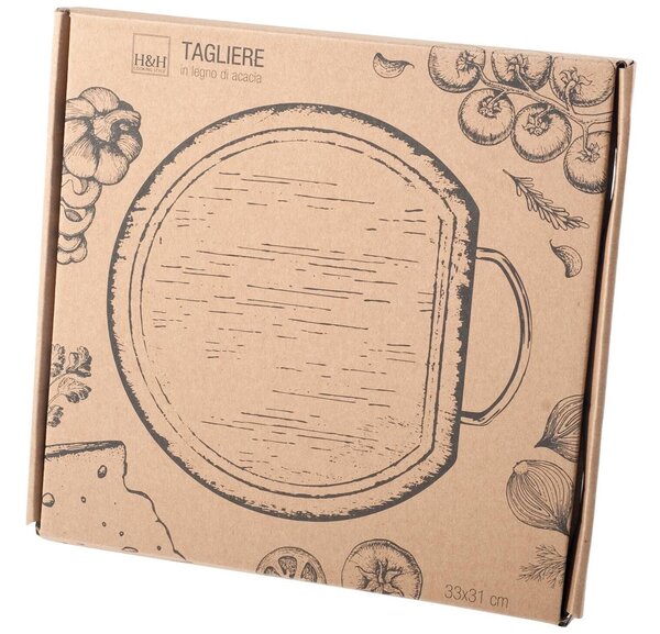 H&H Tagliere Rettangolare Legno Acacia Con Bordo E Filo Cm36X24