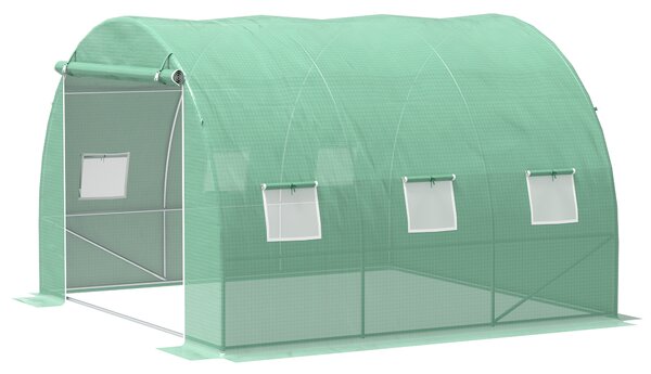 Outsunny Serra da giardino 9 m² serra a tunnel da giardino 3 x 3 x 2 m con porta rullo e 6 finestre in rete in acciaio PE verde