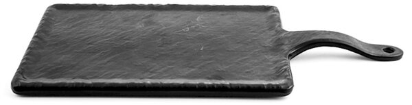 Set 4 piatti rettangolari con manico Decoro Ardesia in melamina nera cm 18x25