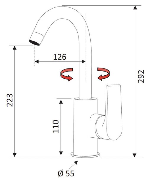 Rubinetto Miscelatore Monocomando Alto Girevole Lavabo in Ottone Mariani Artic Cromato